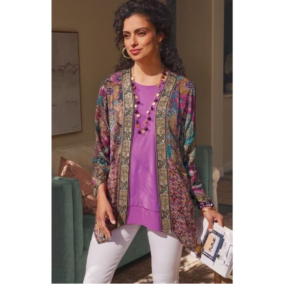 SOFT SURROUNDINGS Ambrosia Topper Open Cardigan *size unknown Beaded Trim Kimono - Picture 1 of 15